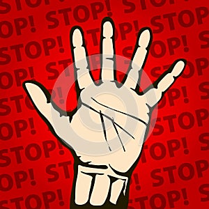 Hand raised with stop sign painted background vector
