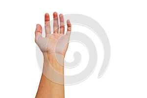 Hand reach up for get and grab something on white background