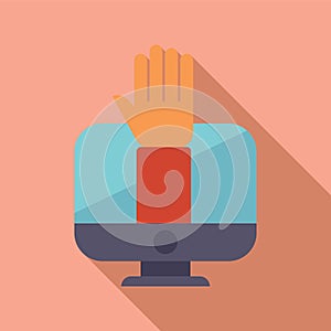 Hand reaching out from computer screen asking question