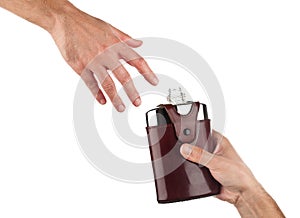 Hand reaching out for a drink