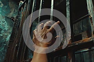 Hand Reaching Out of Jail Cell. Generative AI