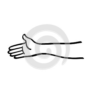 Hand reaching out outline illustration