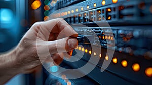 Hand Touching Switch Panel on Wall