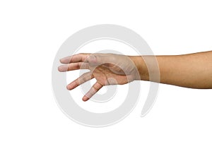 Hand reaching for something isolated on a white background.