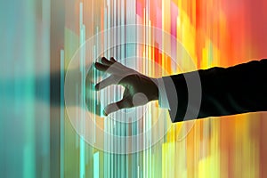 Hand Reaching Through a Wall of Digital Data