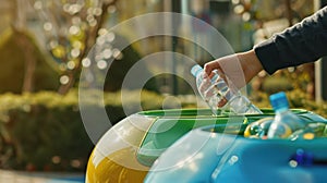 Hand recycling plastic bottle.AI generated image