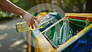 The hand recycling plastic bottles.AI generated image