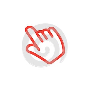 Hand Red Icon On White Background. Red Flat Style Vector Illustration