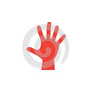 Hand Red Icon On White Background. Red Flat Style Vector Illustration