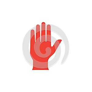 Hand Red Icon On White Background. Red Flat Style Vector Illustration