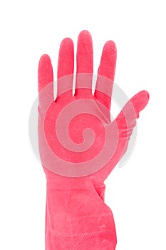 Hand with red rubber glove
