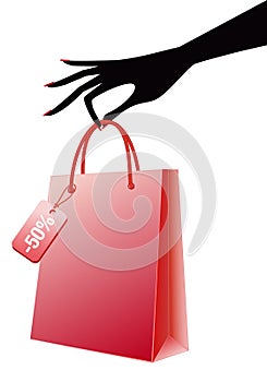 Hand with red shopping bag,