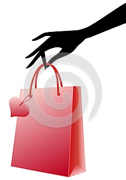 Hand with red shopping bag,