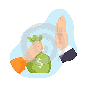 Hand refusing the offered bribe vector illustration