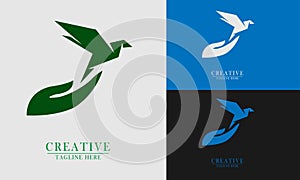 hand releasing origami bird logo icon element