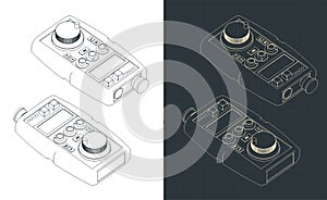 Hand remote control for CNC machine isometric blueprints