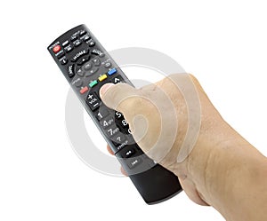 Hand with remote control smart TV