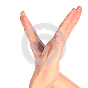 Hand represent letter V