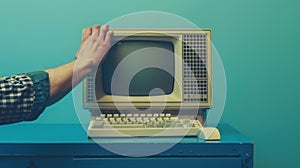 The Hand on Retro Computer.AI generated image