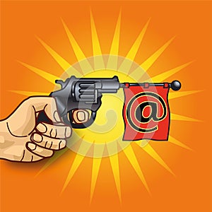Hand with revolver, email and messaging