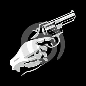 Hand with revolver gun isolated on black background