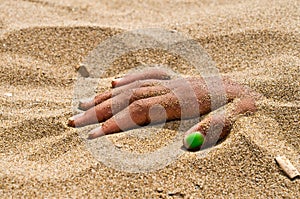 Hand in rigor mortis on the beach photo