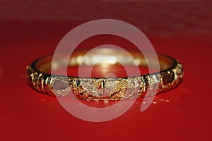 Hand ring Blurred red background