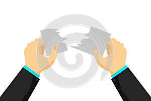 Hand, Ripping a piece of blank paper or card