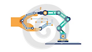 Hand and robotic arm vector, human-machine collaboration concept. vector design Generative AI