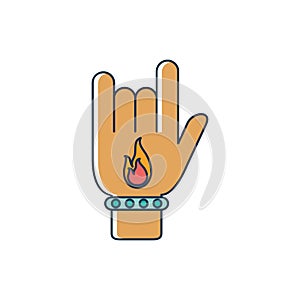 Hand rock with fire tattoo melody sound music line and fill style