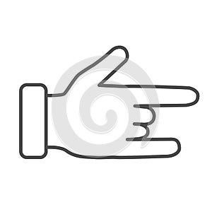 Hand in rock and roll gesture thin line icon, gestures concept, Heavy metal sign on white background, sign of the horns