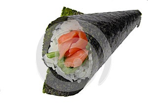 Hand roll salmon sushi