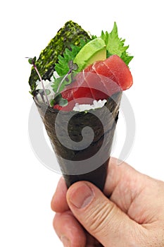 This is hand roll tuna & avocado sushi