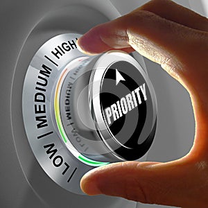 Hand rotating a button and selecting the level of profit. photo