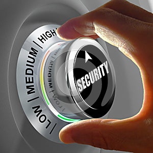 Hand rotating a button and selecting the level of security. photo