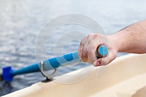 Hand rower rowing paddle during boating