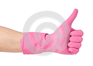 Hand in a rubber glove for cleaning cleanliness