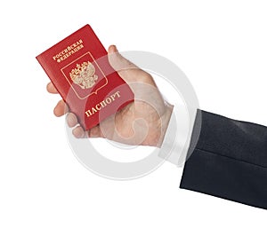 Hand with Russian passport