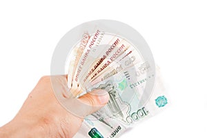 Hand with russian rubles