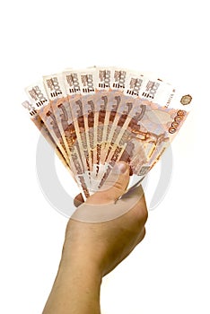 Hand with russian rubles photo