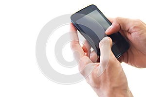 Hand's detail of Businessman using a samrtphone