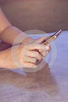 Hand with samrt phone content