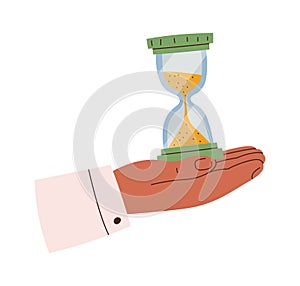 Hand with sand clock flat icon