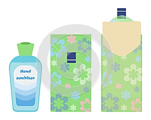 Hand sanitiser and paper tissues vector illustration.