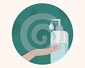 Hand with sanitizer alcohol gel icon vector.