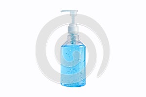 Hand sanitizer alcohol gel with a pump bottle package for hand hygiene corona virus protection from spreading isolated on white