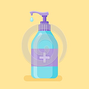 Hand sanitizer bottle. Disinfection gel flat style icon.