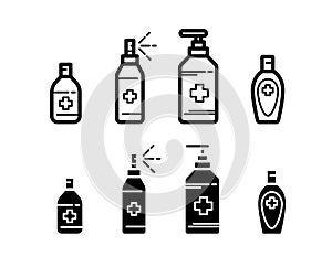 Hand sanitizer icon in line art, outline and glyph style isolated