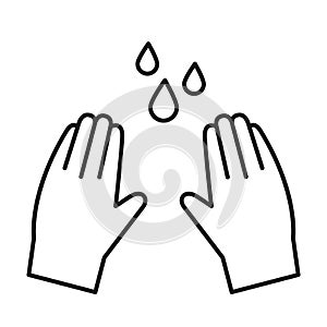 Hand sanitizer icon. Wash your hands symbol. Pandemia prevention. Medical liquid dispenser. Isolated, lined vector illustration of
