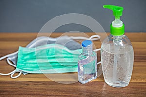 Hand sanitizer and mask photo